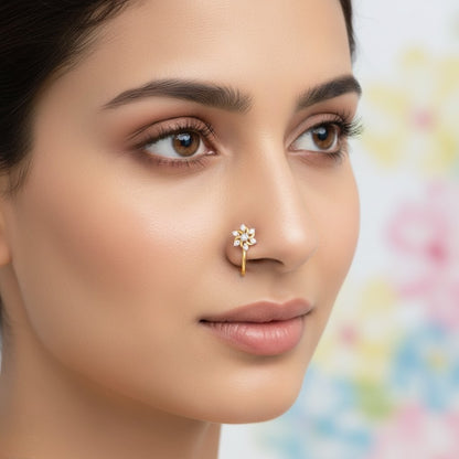Elegant Flower Diamond Gold Nose Pin