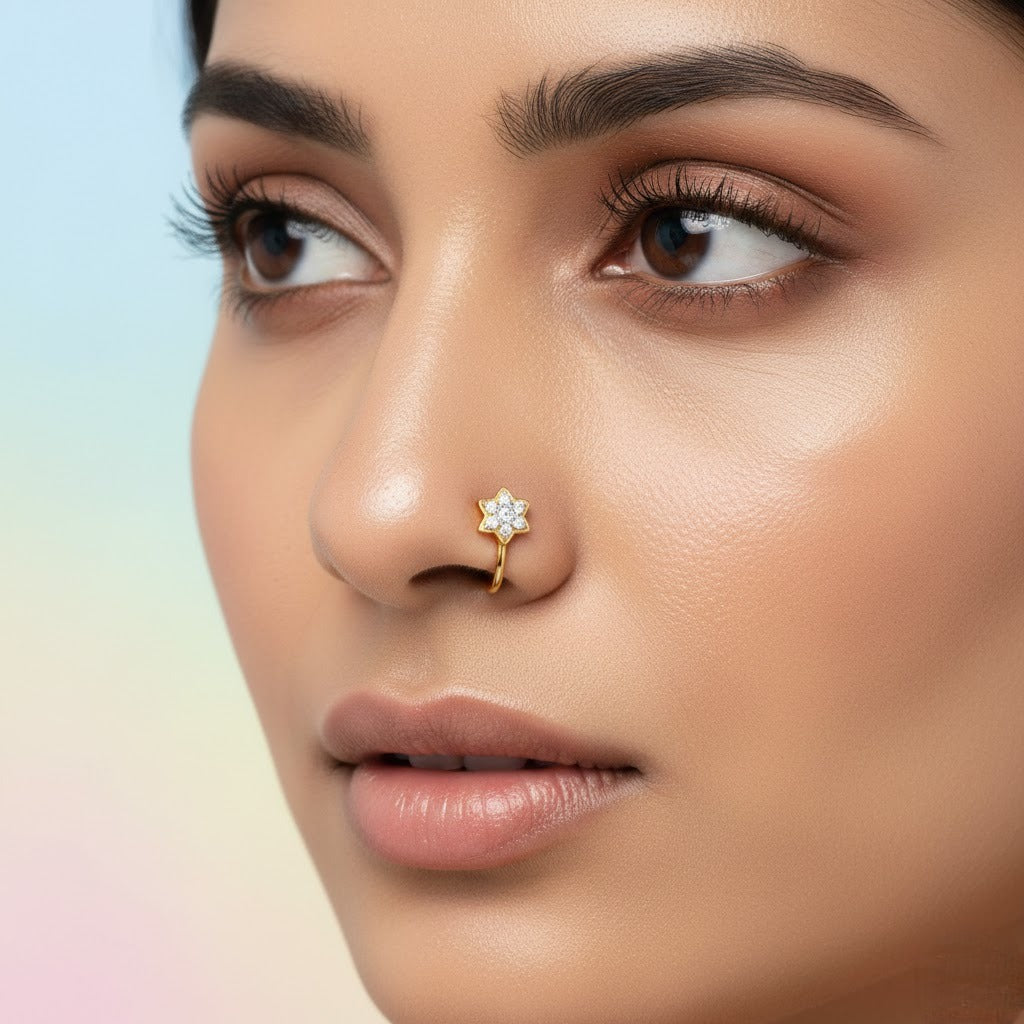 Radiant Star Bloom Diamond Gold Nose Pin