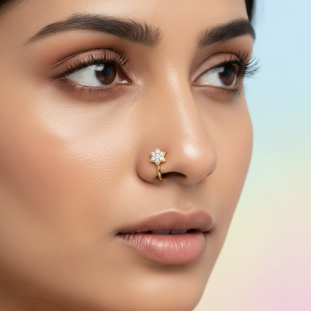 Radiant Star Bloom Diamond Gold Nose Pin