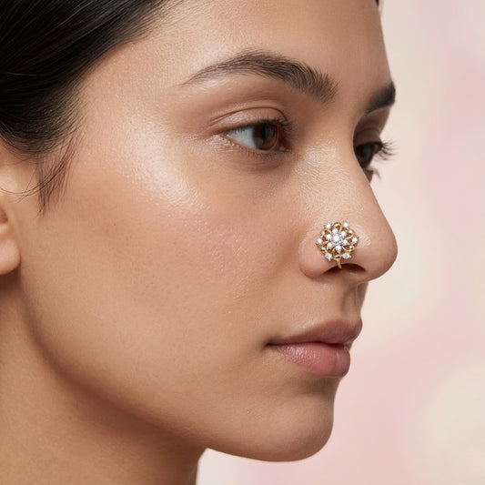 Classic Floral Pressing Type Diamond Nose Pin