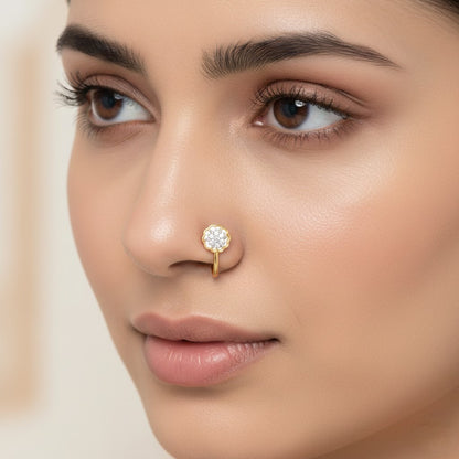 Floral Pressing Type Diamond Nose Pin