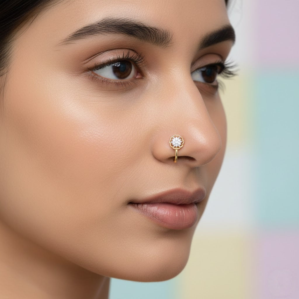 Floral Pressing Type Diamond Nose Pin
