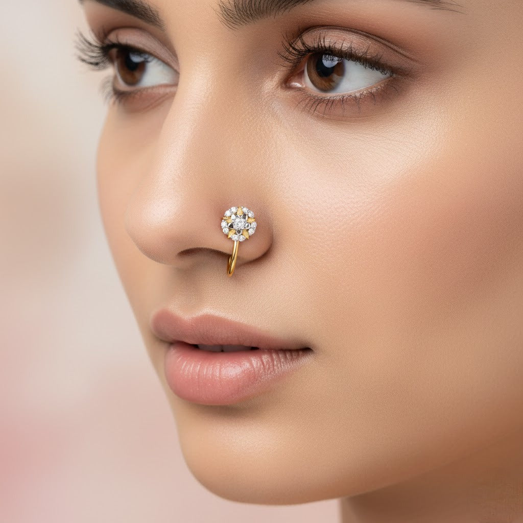 Royal Cluster Diamond Gold Nose Pin