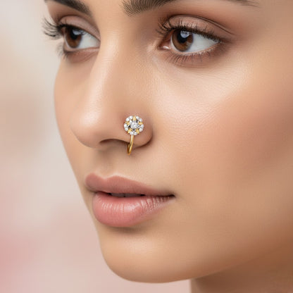Royal Cluster Diamond Gold Nose Pin