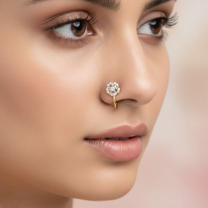 Royal Cluster Diamond Gold Nose Pin