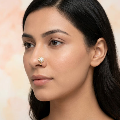 Radiant Blossom Cluster Finish Diamond Gold Nose Pin