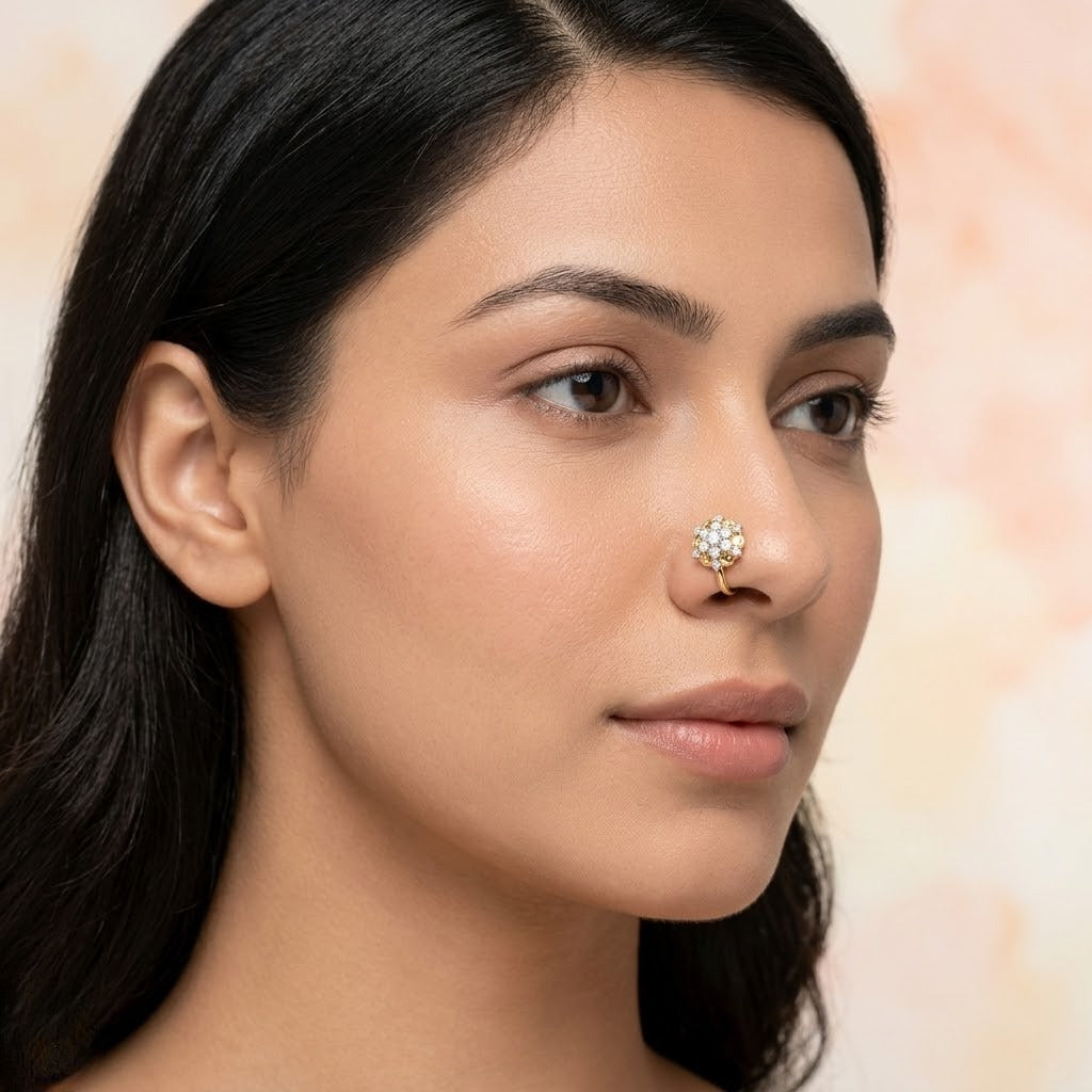 Radiant Blossom Cluster Finish Diamond Gold Nose Pin
