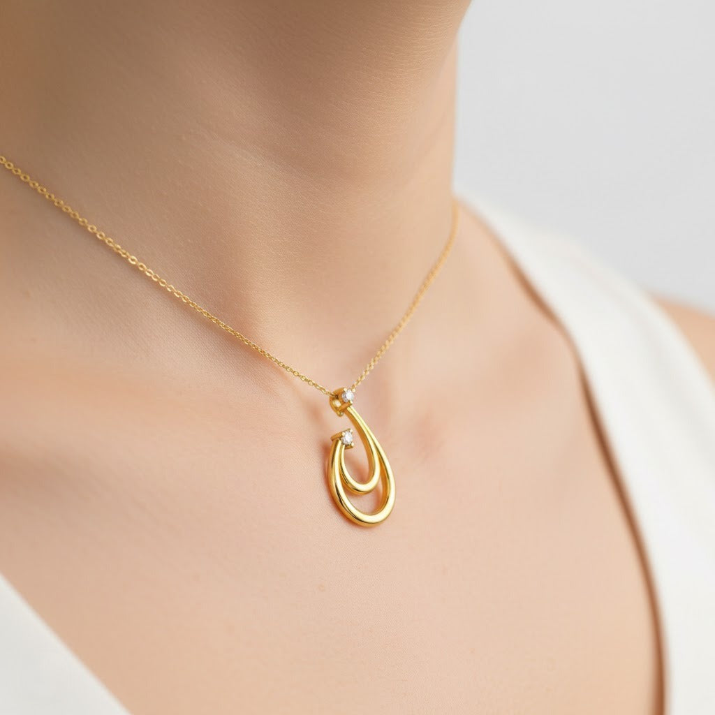 Graceful Spiral Drop Diamond Gold Pendant