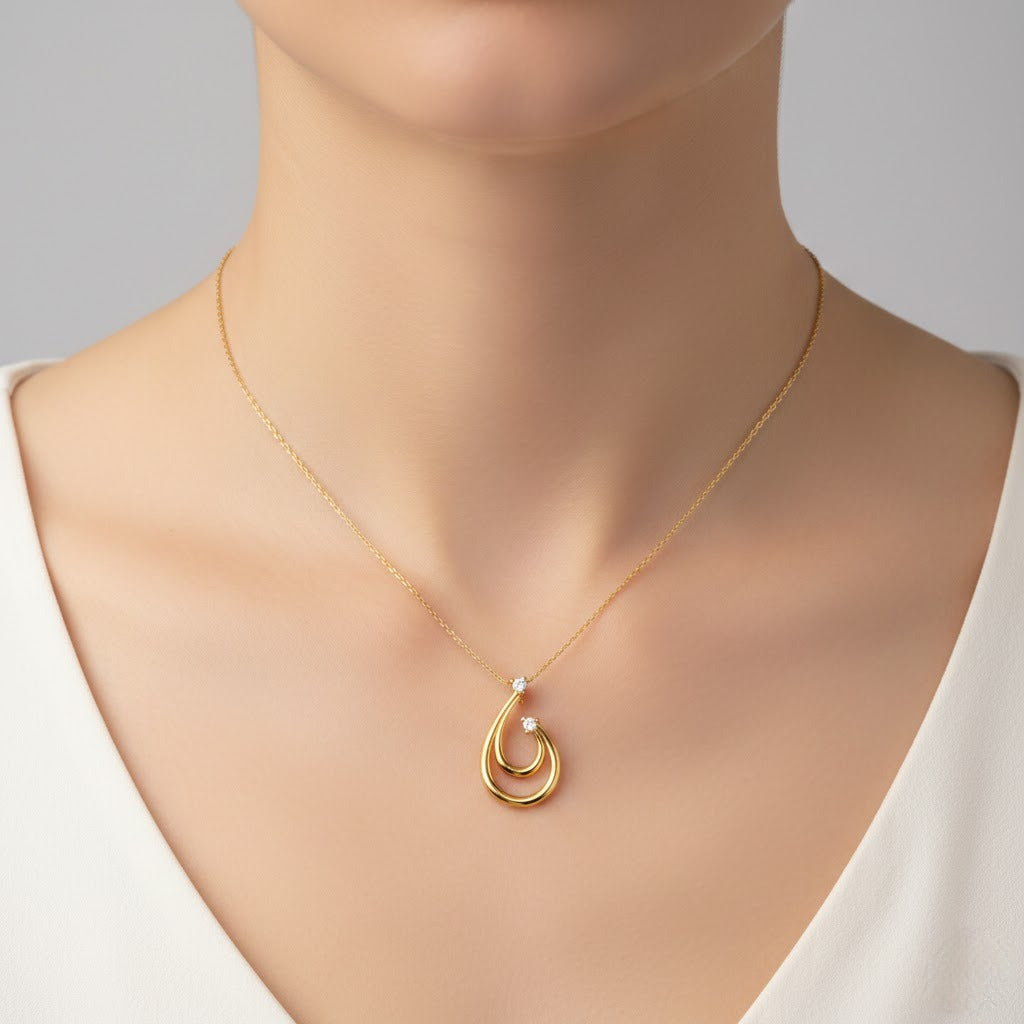 Graceful Spiral Drop Diamond Gold Pendant