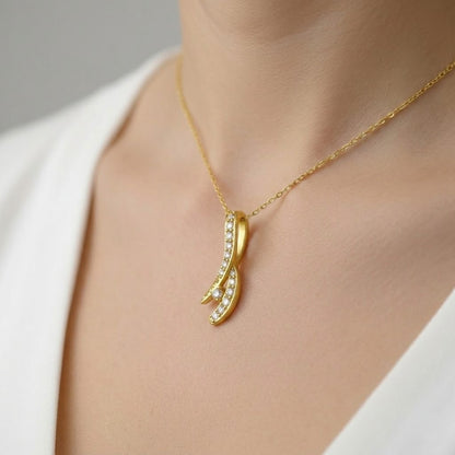 Curved Grace Dual-Row Diamond Gold Pendant