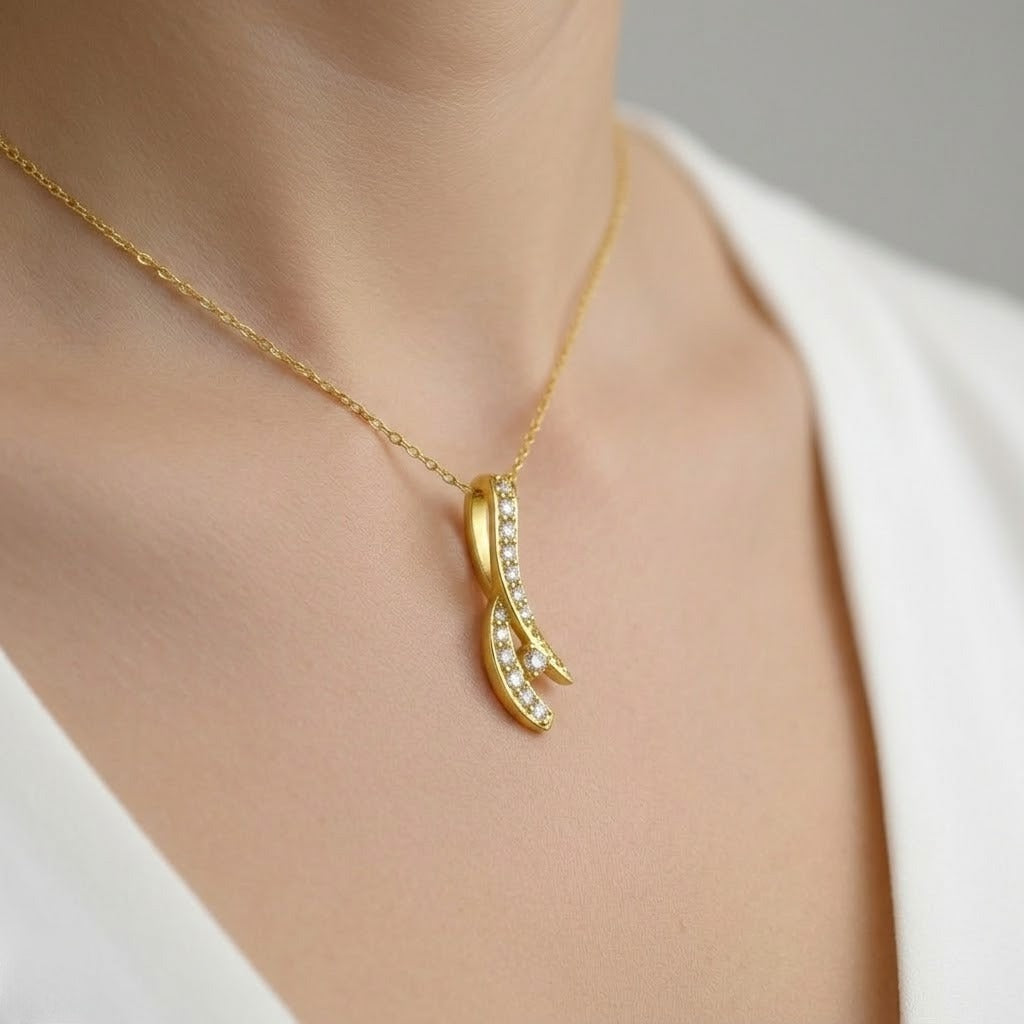 Curved Grace Dual-Row Diamond Gold Pendant