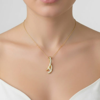 Curved Grace Dual-Row Diamond Gold Pendant