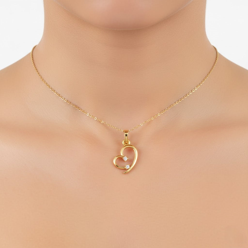 Tender Dual Heart Diamond Gold Pendant
