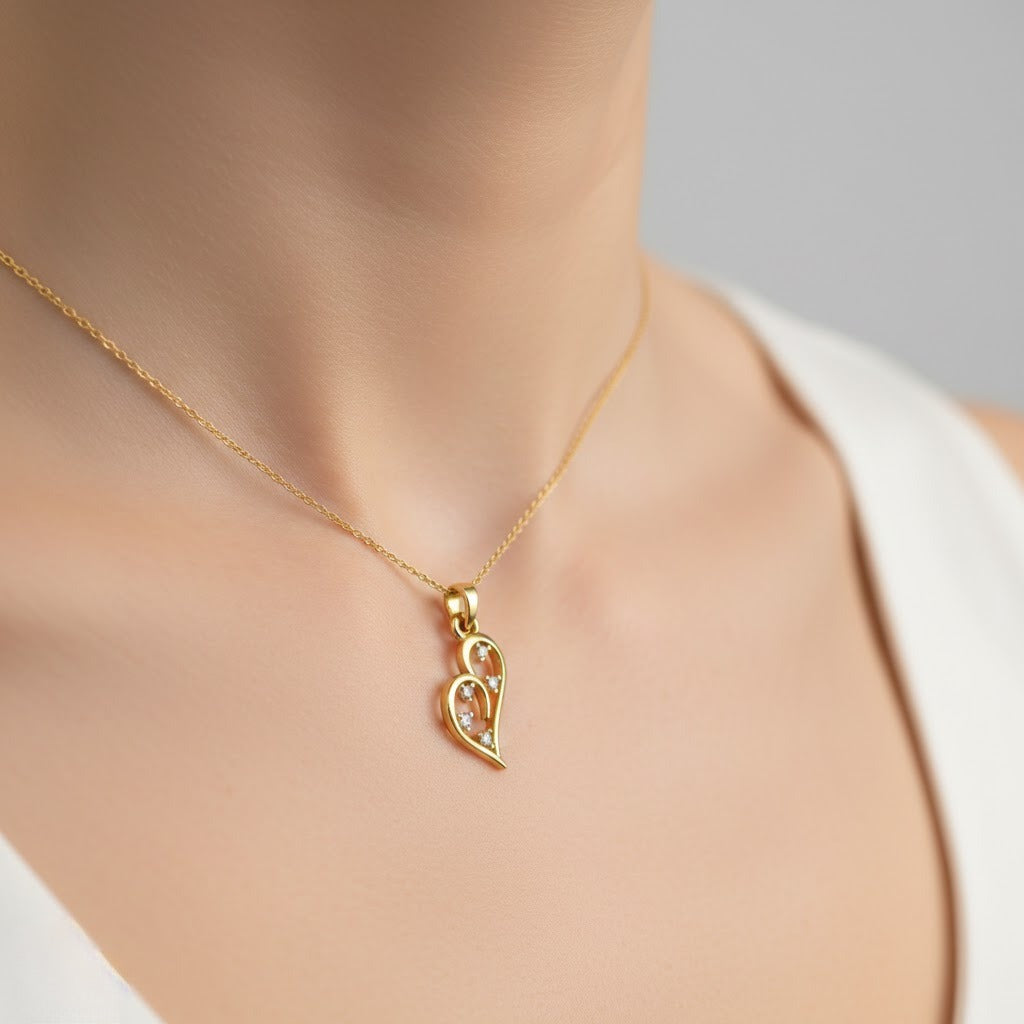 Curved Love Sparkle Diamond Gold Pendant