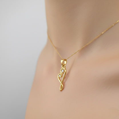 Romantic Swirl Heart Diamond Gold Pendant