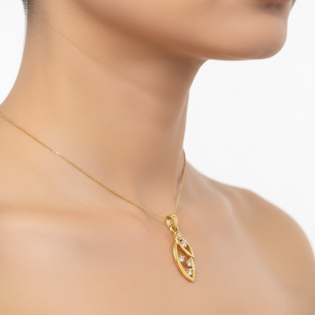 Layered Leaf Trail Diamond Gold Pendant