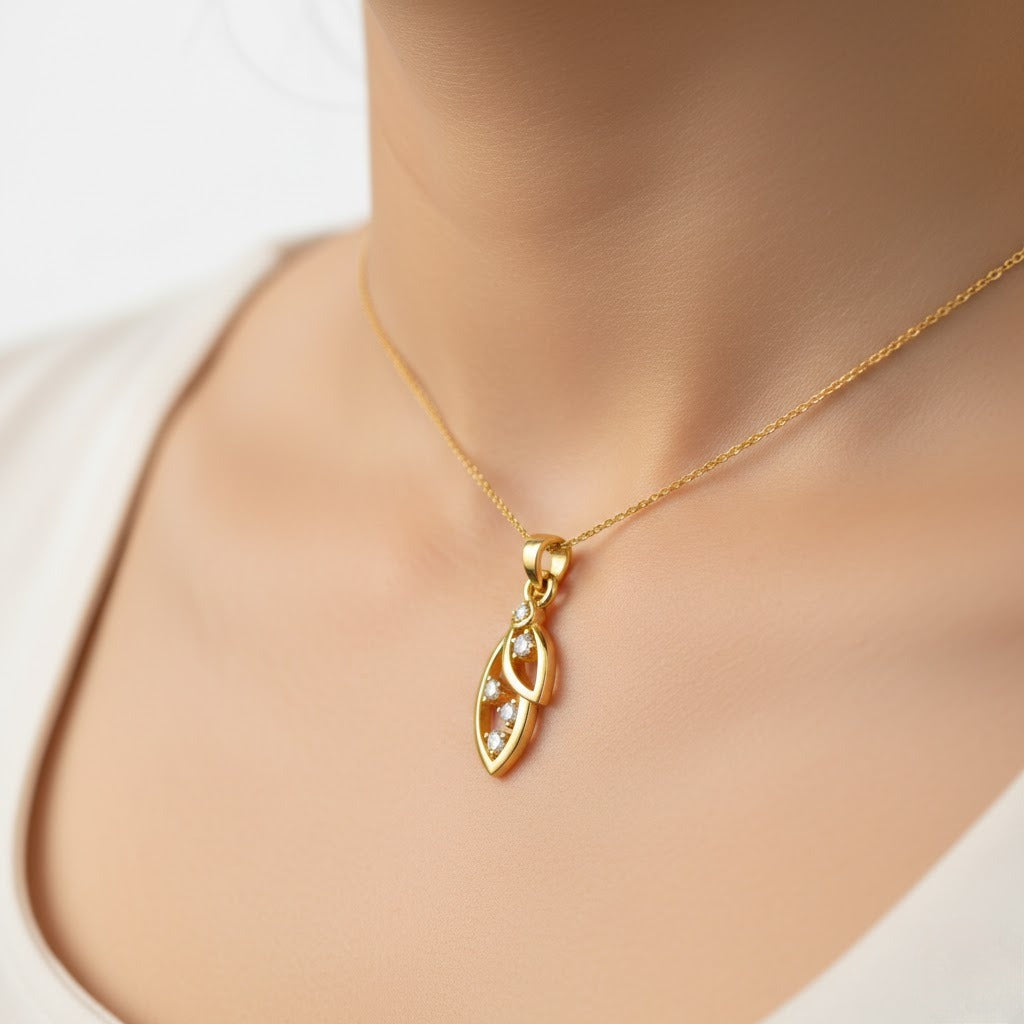 Layered Leaf Trail Diamond Gold Pendant