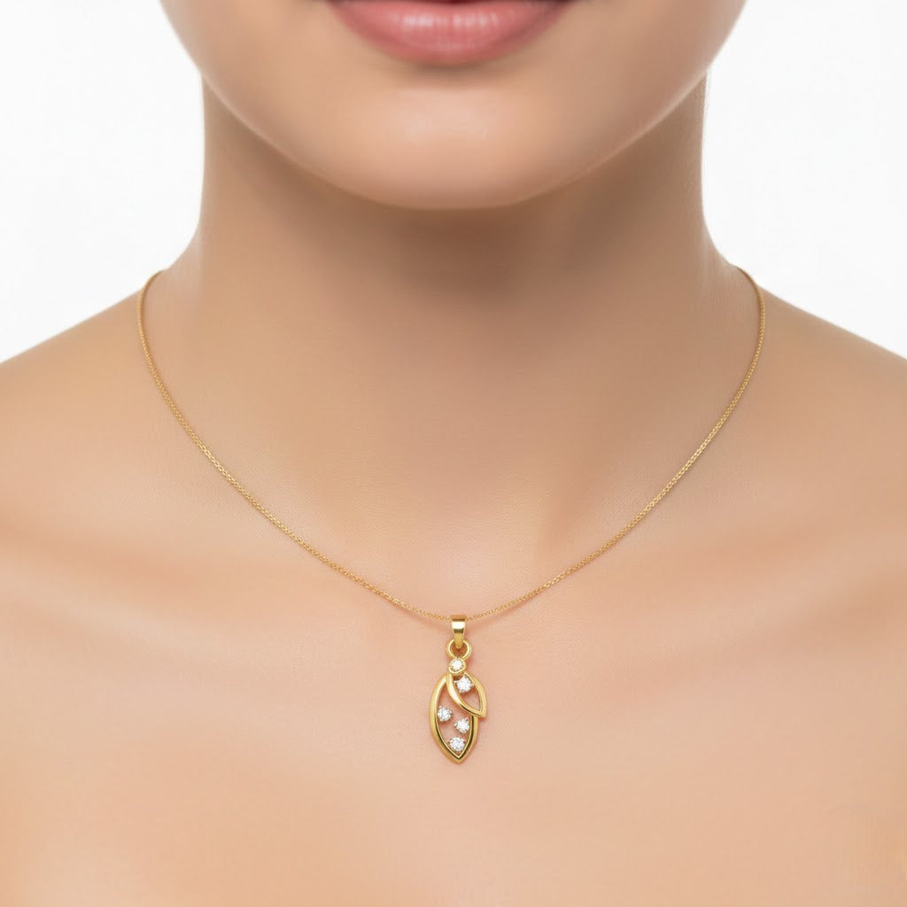 Layered Leaf Trail Diamond Gold Pendant