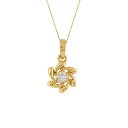Elegant Swirl Floral Center Sparkle Diamond Gold Pendant