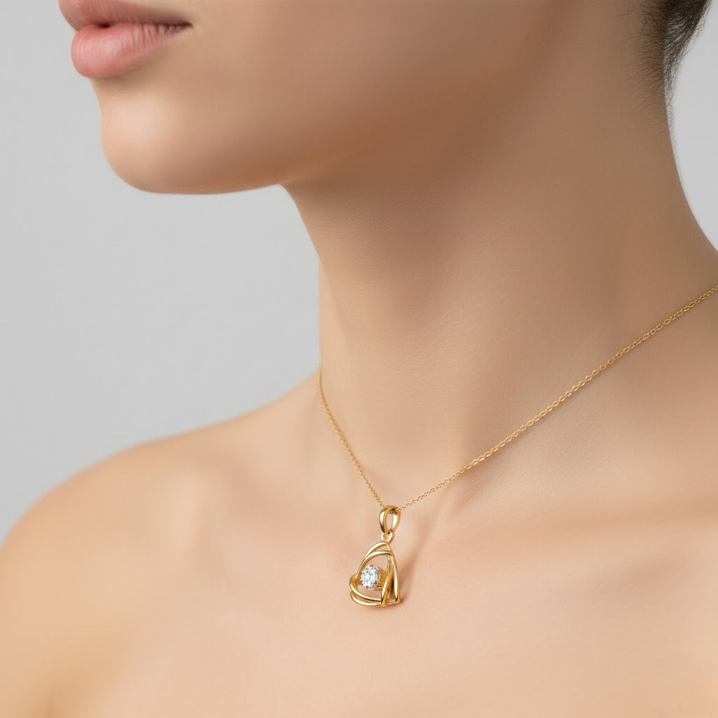 Modern Geometric Loop Diamond Gold Pendant