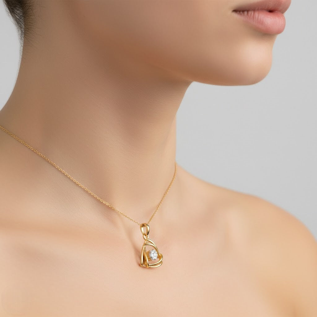 Modern Geometric Loop Diamond Gold Pendant