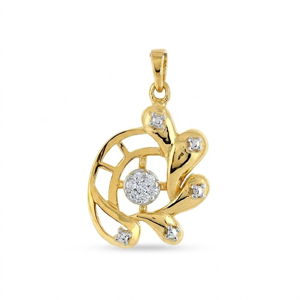 Floral Swirl Blue Accent Diamond Gold Pendant
