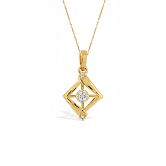Elegant Square Frame Cluster Design Diamond Gold Pendant