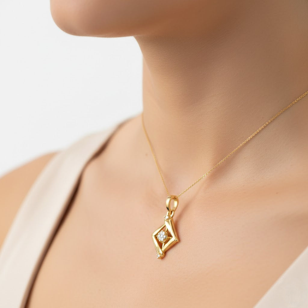 Elegant Square Frame Cluster Design Diamond Gold Pendant