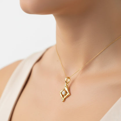Elegant Square Frame Cluster Design Diamond Gold Pendant