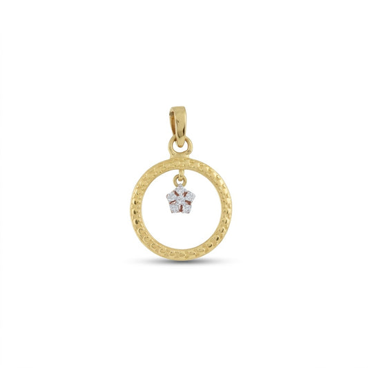 Textured Circle Star Drop Diamond Gold Pendant