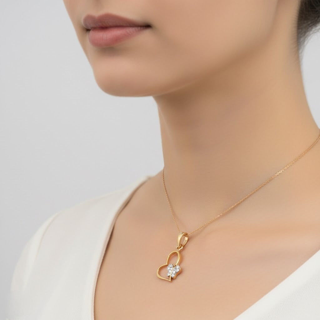 9K Romantic Open Heart Diamond Gold Pendant
