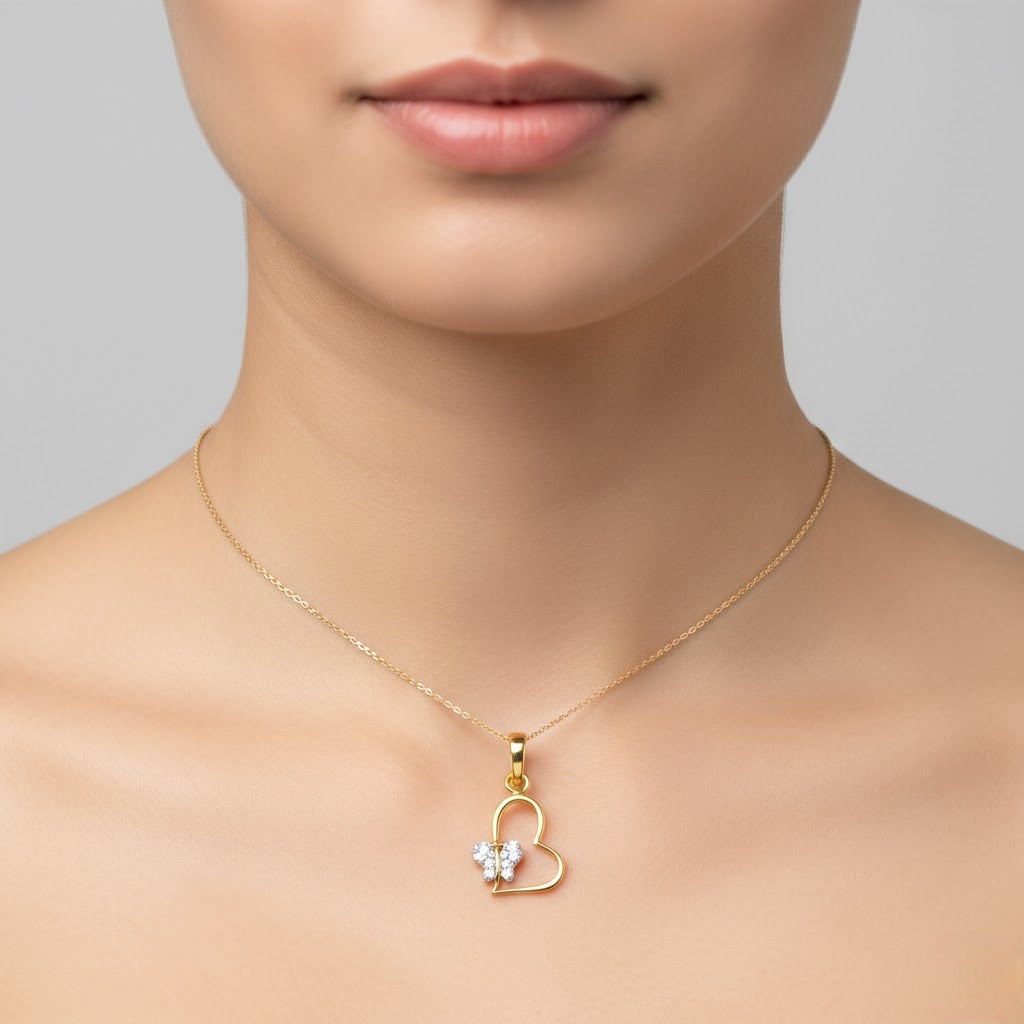 9K Romantic Open Heart Diamond Gold Pendant