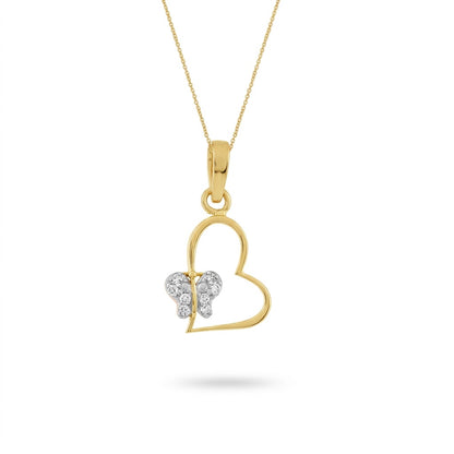 9K Romantic Open Heart Diamond Gold Pendant