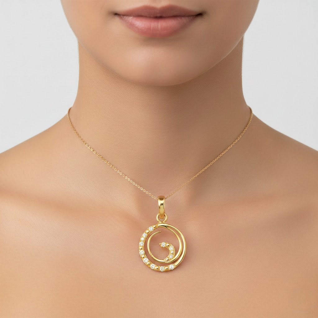 9K Spiral Circle Sparkle Diamond Gold Pendant