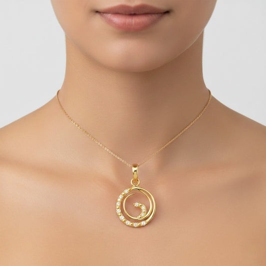 9K Spiral Circle Sparkle Diamond Gold Pendant