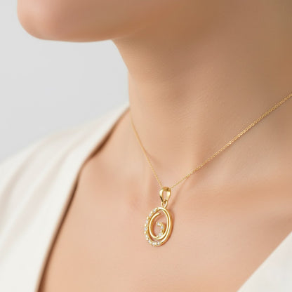 9K Spiral Circle Sparkle Diamond Gold Pendant