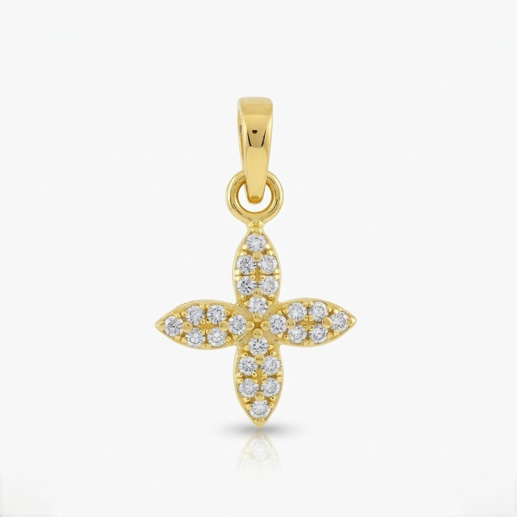 Radiant Floral Cross Sparkle Diamond Gold Pendant