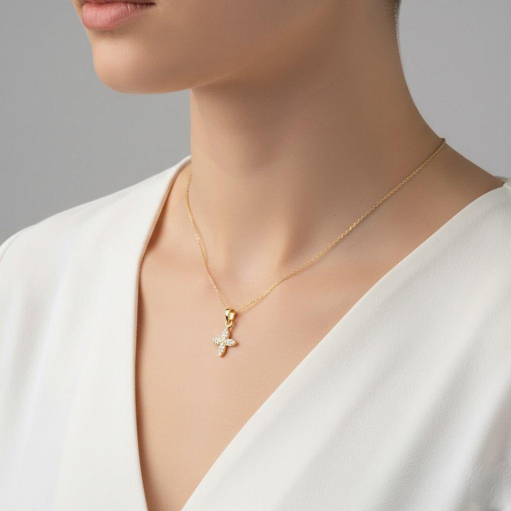 Radiant Floral Cross Sparkle Diamond Gold Pendant
