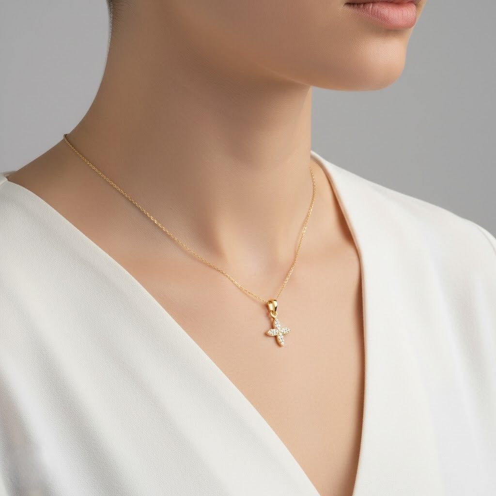 Radiant Floral Cross Sparkle Diamond Gold Pendant