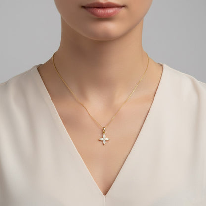 Radiant Floral Cross Sparkle Diamond Gold Pendant