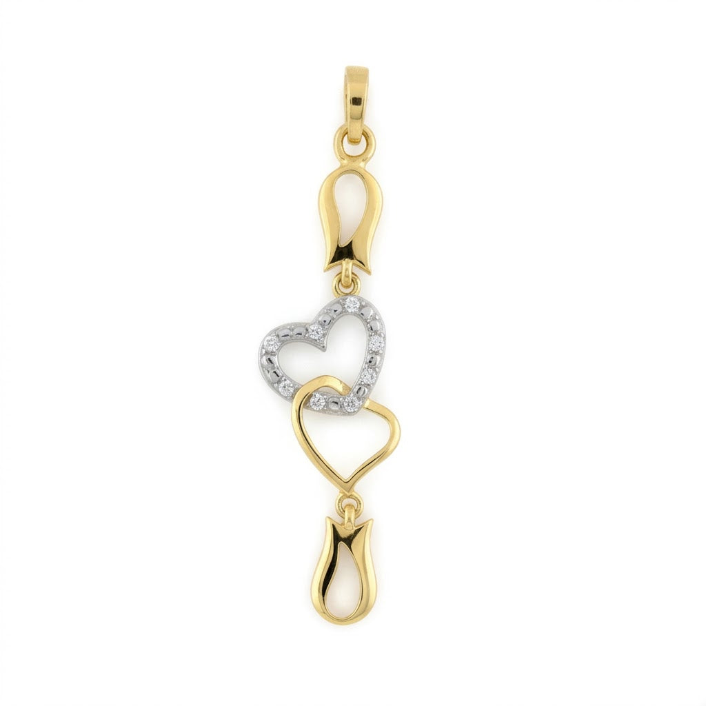 Elegant Dual Heart Drop Design Diamond Gold Pendant