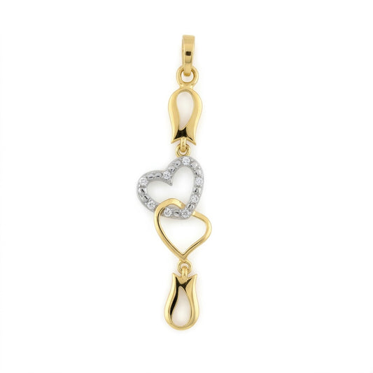 Elegant Dual Heart Drop Design Diamond Gold Pendant