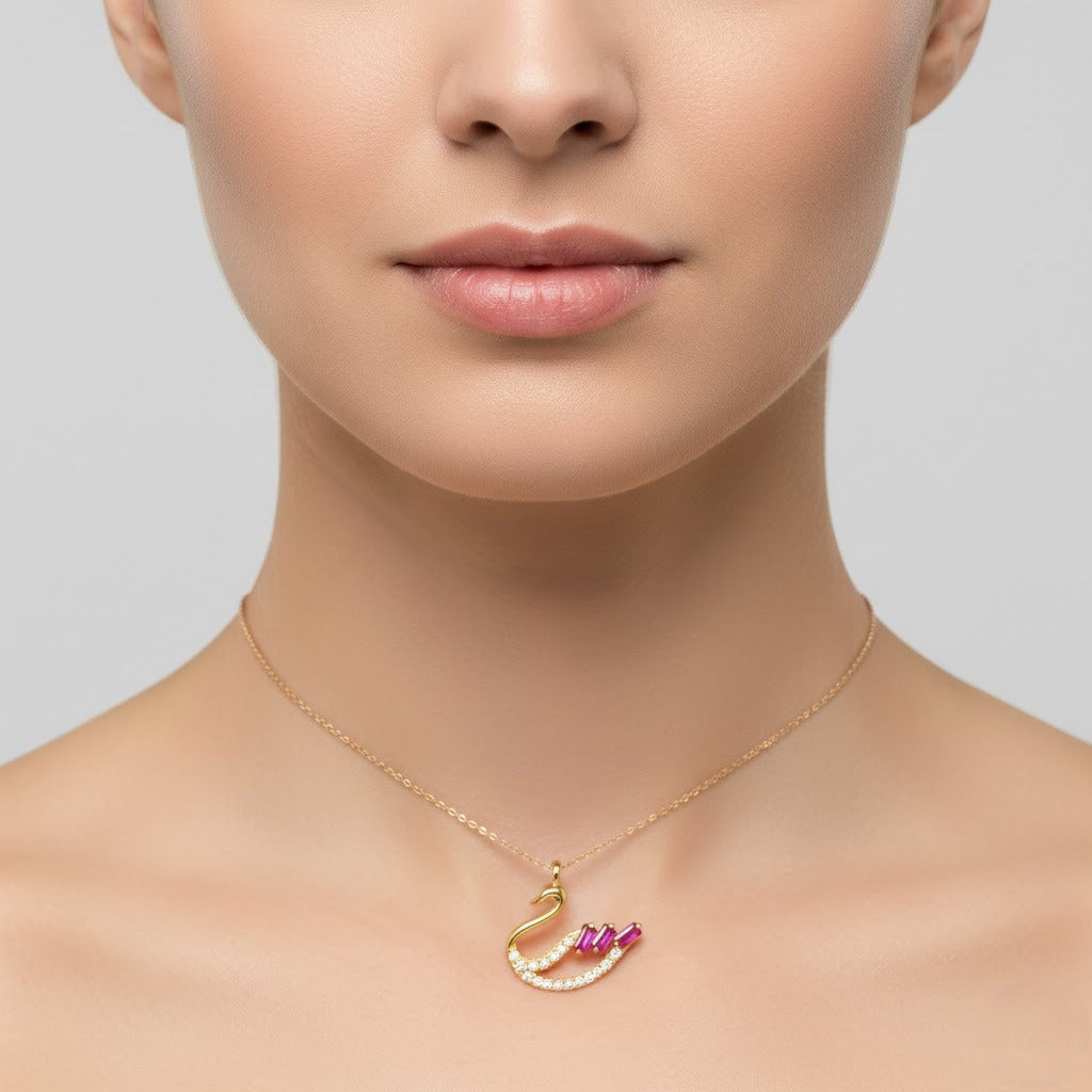 9K Ruby Baguette Diamond Gold Pendant