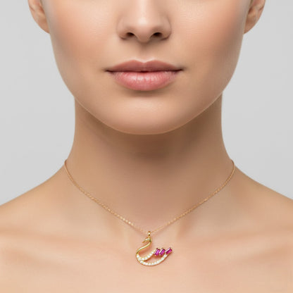 9K Ruby Baguette Diamond Gold Pendant