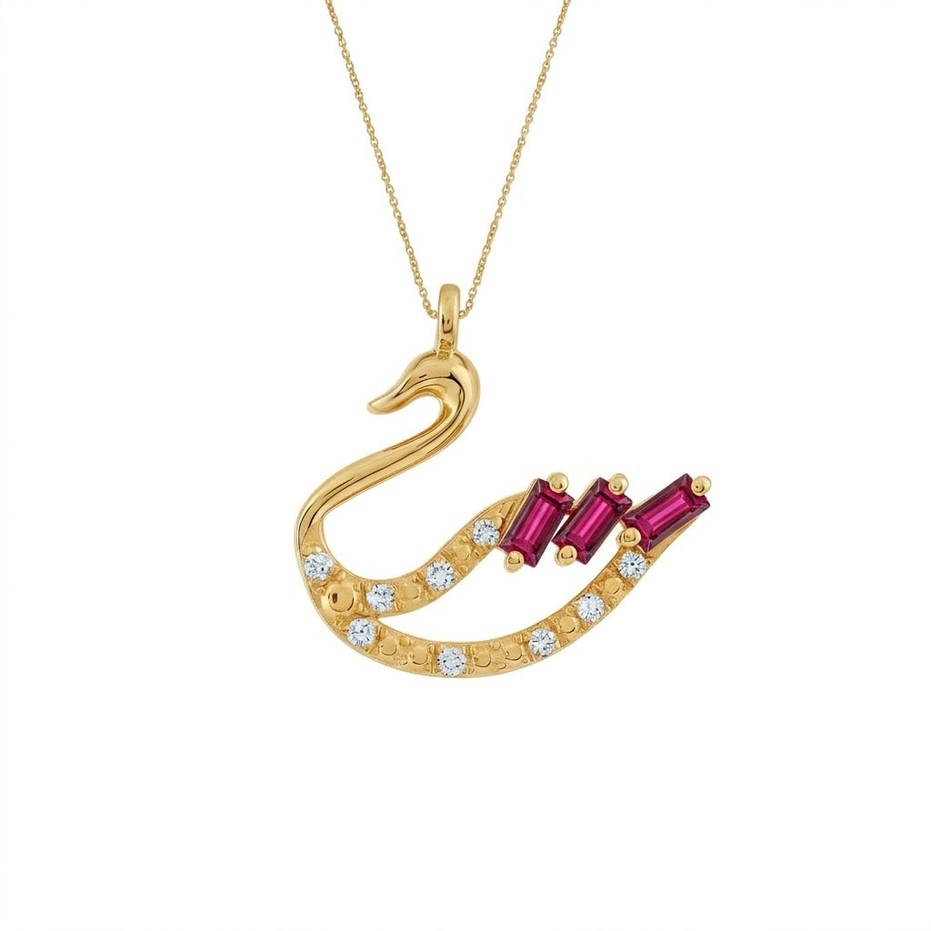 9K Ruby Baguette Diamond Gold Pendant