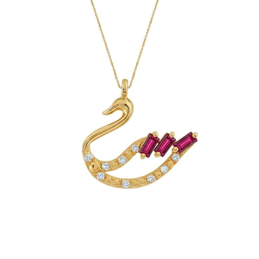 9K Ruby Baguette Diamond Gold Pendant