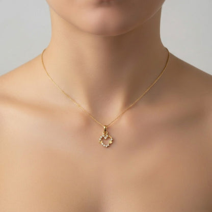 Floral Circle Sparkle Charm Diamond Gold Pendant