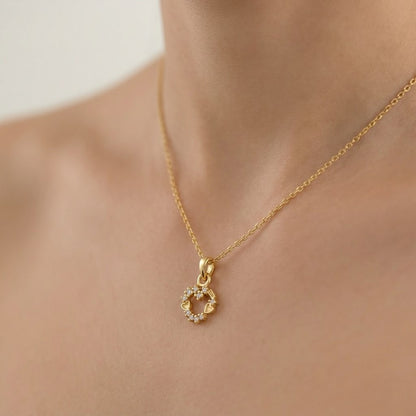 Floral Circle Sparkle Charm Diamond Gold Pendant