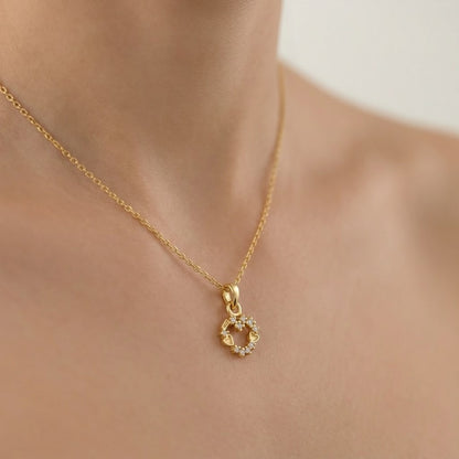 Floral Circle Sparkle Charm Diamond Gold Pendant