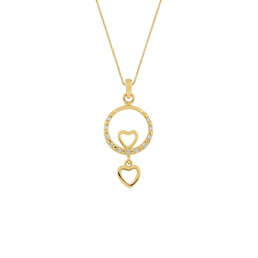 Romantic Circle Heart Drop Sparkle Diamond Gold Pendant